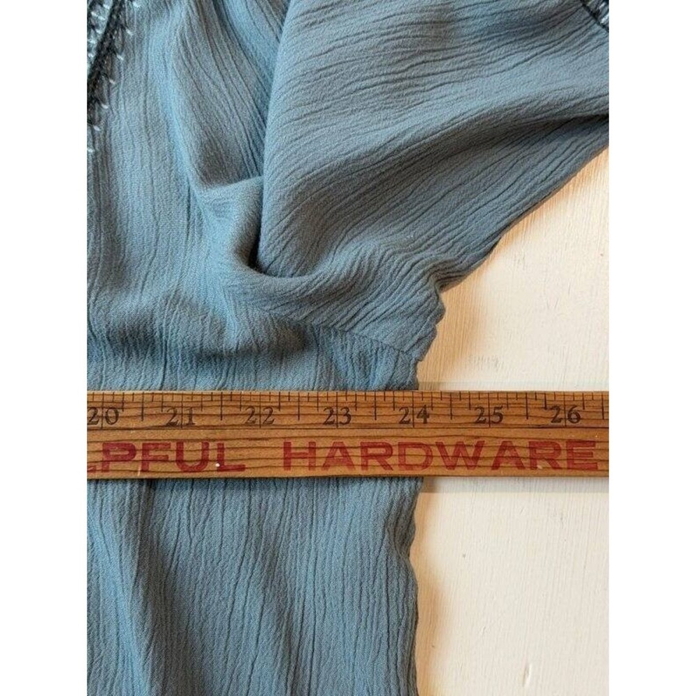 J Jill Textured Button Front Dusty Blue Long Sleeve Shirt L Embroidered Peasant - Picture 11 of 13